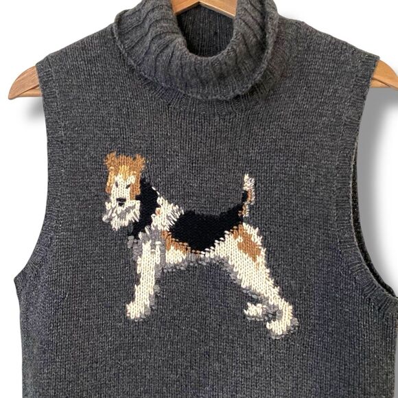 Vintage Ralph Lauren Polo Fox Terrier Dog Silk Cashmere Turtleneck Sweater Large - Picture 3 of 10